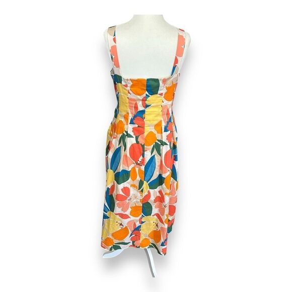 Vince Camuto Floral Midi Sundress Cream Yellow Orange Green Blue Size 14 - Picture 3 of 12
